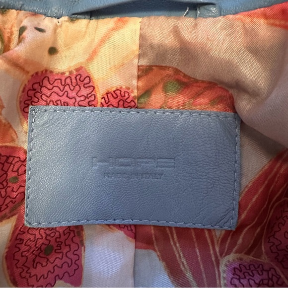 HOPE blue faux leather moto jacket size small - Picture 6 of 7